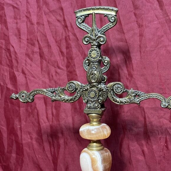 Antique 16” Italian Apothecary Scale Solid Brass w/Marble Torso & 3-Toed Base - Picture 2 of 12